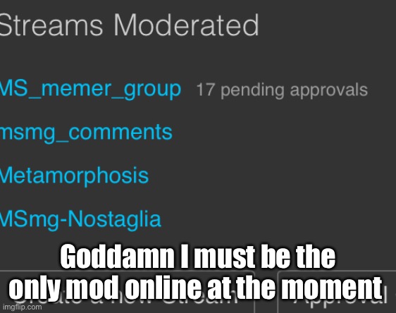 SITEMODS PLEASE HIRE MORE MODS | Goddamn I must be the only mod online at the moment | made w/ Imgflip meme maker