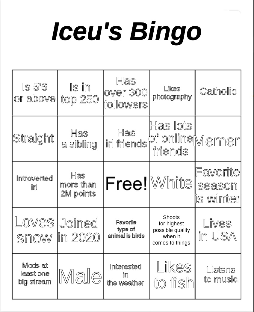 High Quality Iceu's Bingo Blank Meme Template