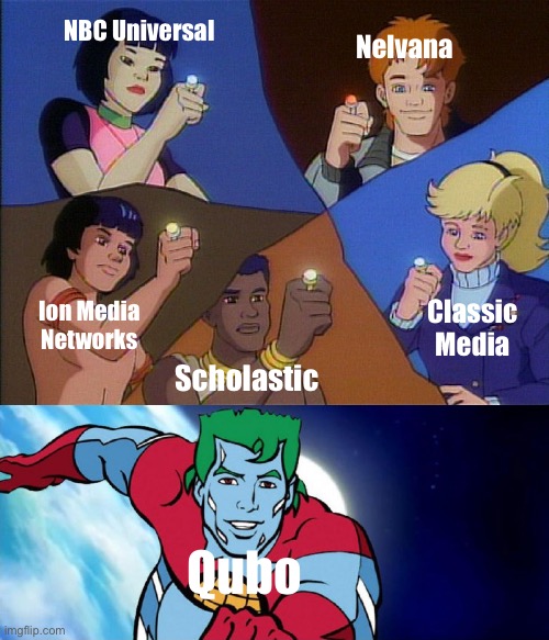 captain planet powers combined | NBC Universal; Nelvana; Ion Media Networks; Classic Media; Scholastic; Qubo | image tagged in captain planet powers combined | made w/ Imgflip meme maker