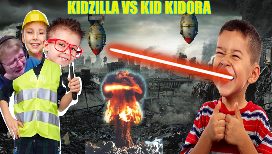 Kidzilla vs kid kidora | KIDZILLA VS KID KIDORA | image tagged in godzilla,kids | made w/ Imgflip meme maker