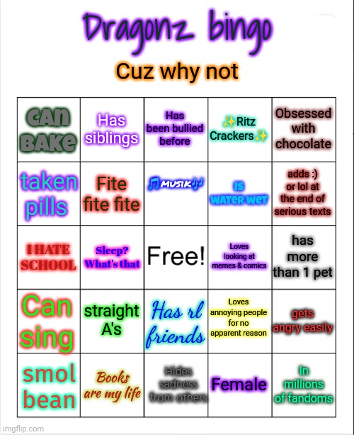 Dragonz bingo Blank Template - Imgflip