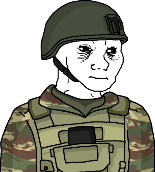 Wojak Tired Eroican Protecter-Soldier | image tagged in wojak tired eroican protecter-soldier | made w/ Imgflip meme maker