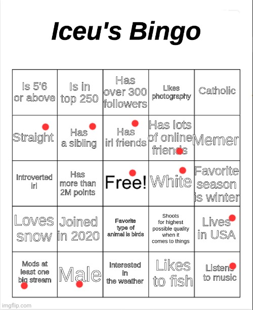 Iceu's Bingo | image tagged in iceu's bingo | made w/ Imgflip meme maker