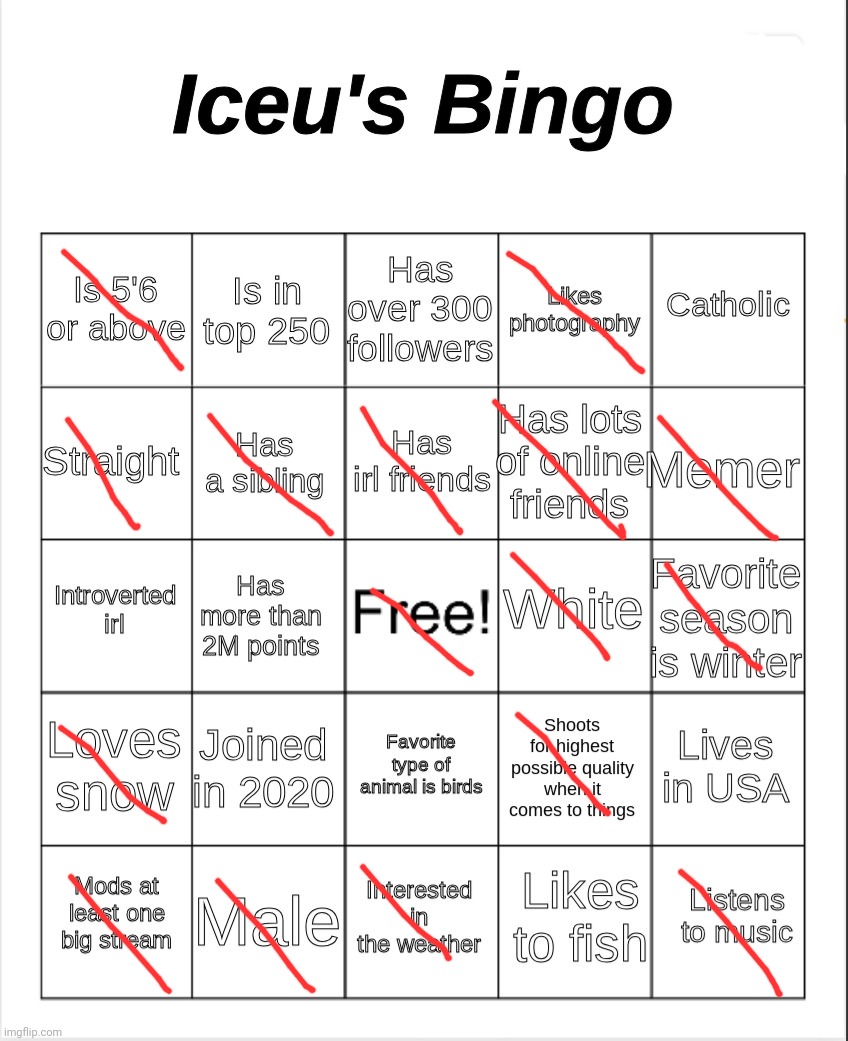 Iceu's Bingo | image tagged in iceu's bingo | made w/ Imgflip meme maker