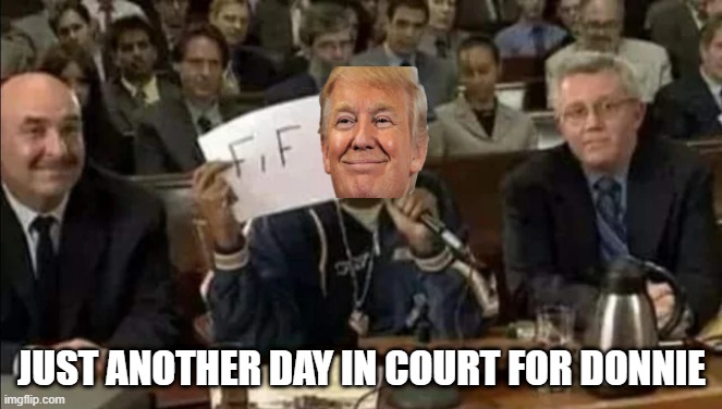 Trump Court | JUST ANOTHER DAY IN COURT FOR DONNIE | image tagged in trump,politics | made w/ Imgflip meme maker