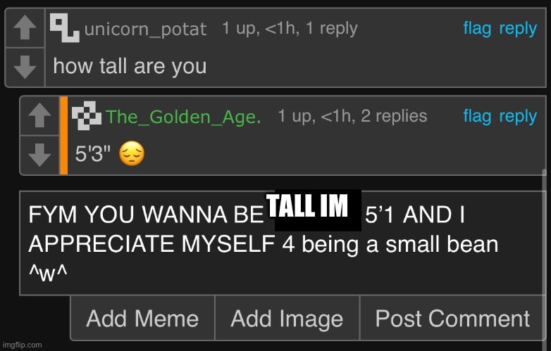 @the_golden_age | TALL IM | made w/ Imgflip meme maker