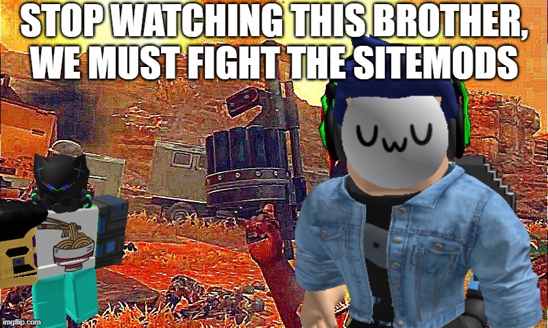 Stop watching this brother | STOP WATCHING THIS BROTHER, WE MUST FIGHT THE SITEMODS | image tagged in stop watching this brother | made w/ Imgflip meme maker