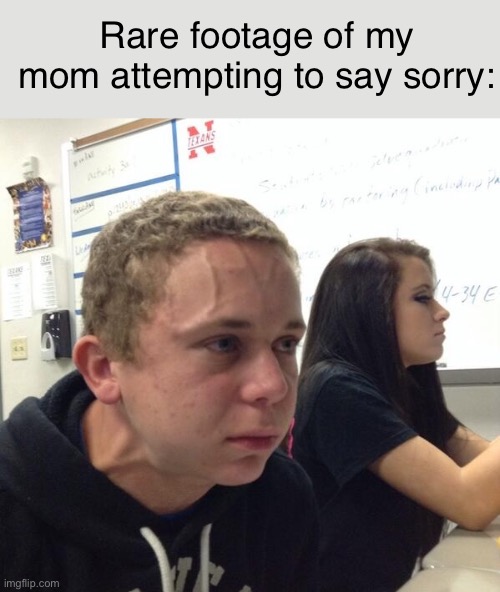 True | Rare footage of my mom attempting to say sorry: | image tagged in struggling to breathe | made w/ Imgflip meme maker