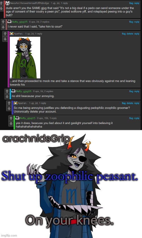 Shut up zoophilic peasant. On your knees. | image tagged in ag announcement temp | made w/ Imgflip meme maker