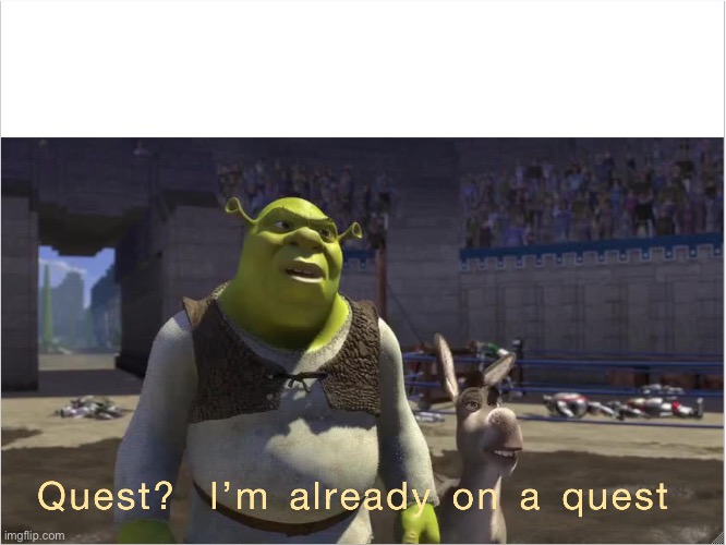 Quest? I'm already on a quest | image tagged in quest i'm already on a quest | made w/ Imgflip meme maker