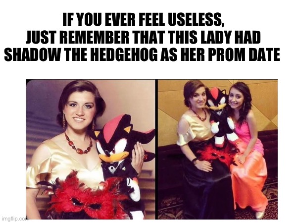 This is real | IF YOU EVER FEEL USELESS, JUST REMEMBER THAT THIS LADY HAD SHADOW THE HEDGEHOG AS HER PROM DATE | image tagged in fun stream | made w/ Imgflip meme maker
