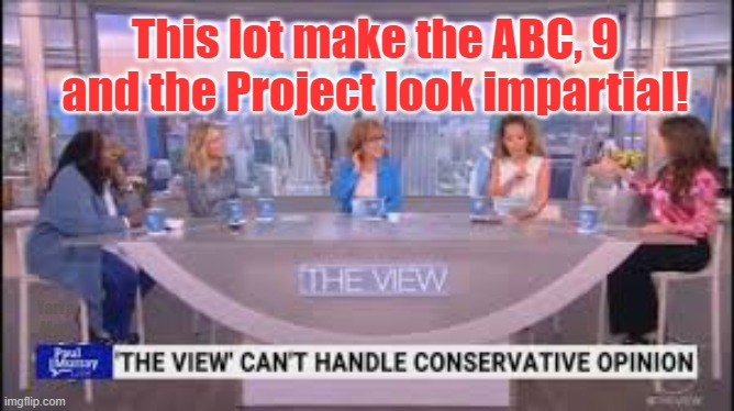 The View makes  Australia's ABC, Channel 9 and the Project look impartial. | This lot make the ABC, 9 and the Project look impartial! Yarra Man | image tagged in extreme left,bias in the msm,anti trump meme,crying democratsts,progressive propaganda | made w/ Imgflip meme maker