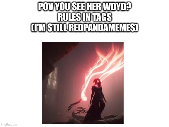 Memechat only plz (send oc pic if you have one in comments) | POV YOU SEE HER WDYD?
RULES IN TAGS
(I'M STILL REDPANDAMEMES) | image tagged in no erp,no romance,no joke | made w/ Imgflip meme maker