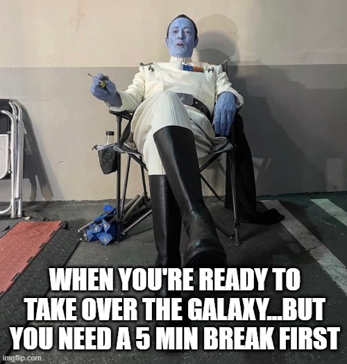 Thrawn Relaxes | WHEN YOU'RE READY TO TAKE OVER THE GALAXY...BUT YOU NEED A 5 MIN BREAK FIRST | image tagged in star wars,thrawn | made w/ Imgflip meme maker