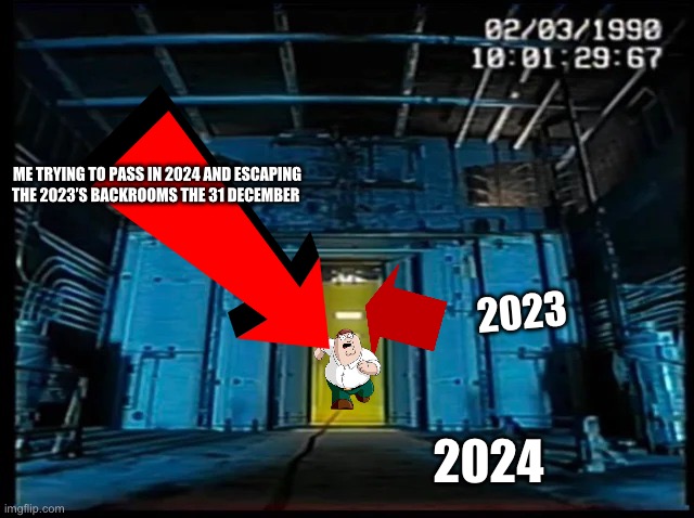 New year? | ME TRYING TO PASS IN 2024 AND ESCAPING THE 2023’S BACKROOMS THE 31 DECEMBER; 2023; 2024 | image tagged in backrooms portal | made w/ Imgflip meme maker