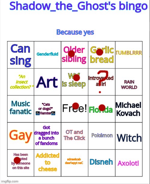 Shadow_the_Ghost's bingo | image tagged in shadow_the_ghost's bingo | made w/ Imgflip meme maker
