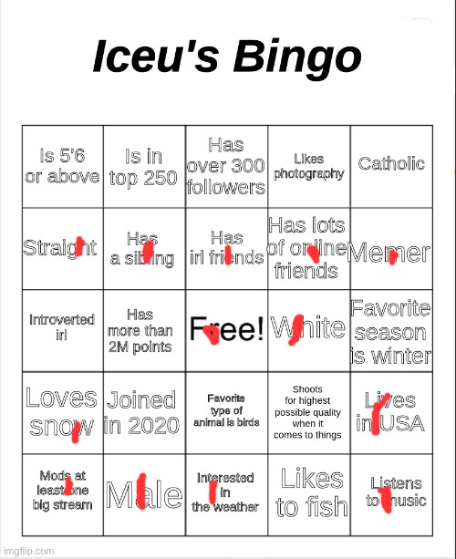 Iceu's Bingo | image tagged in iceu's bingo | made w/ Imgflip meme maker