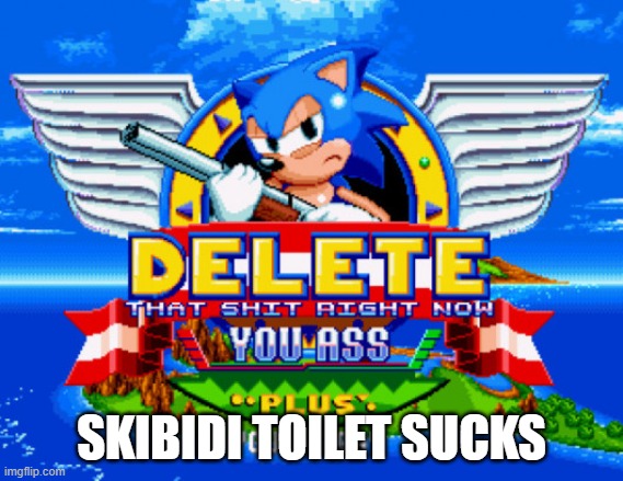 Sonic holding a shotgun to tell you to delete | SKIBIDI TOILET SUCKS | image tagged in sonic holding a shotgun to tell you to delete | made w/ Imgflip meme maker