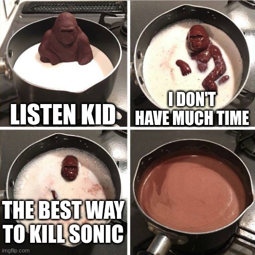 chocolate gorilla | LISTEN KID; I DON'T HAVE MUCH TIME; THE BEST WAY TO KILL SONIC | image tagged in chocolate gorilla | made w/ Imgflip meme maker