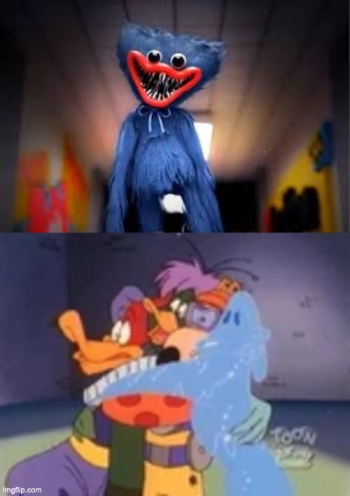 Fearsome Four scared of Huggy Wuggy | image tagged in darkwing duck,poppy playtime,huggy wuggy,horror,mob games | made w/ Imgflip meme maker