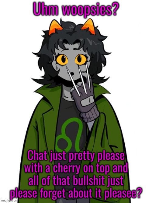 please please pleaseeee???? | Uhm woopsies? Chat just pretty please with a cherry on top and all of that bullshit just please forget about it pleasee? | made w/ Imgflip meme maker