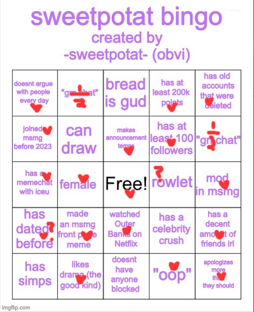 i used to have no one blocked but now sammy is blocked | image tagged in sweetpotat bingo | made w/ Imgflip meme maker