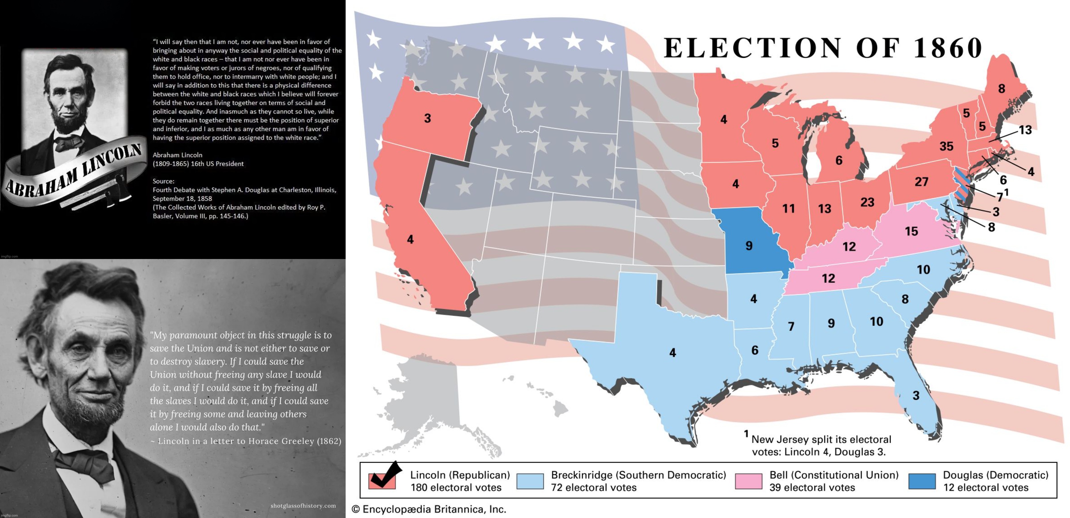 image tagged in lincoln racist,lincoln on winning the civil war,1860 election map | made w/ Imgflip meme maker