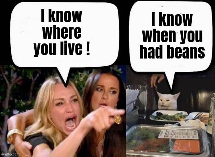 I know where you live ! I know when you had beans | made w/ Imgflip meme maker