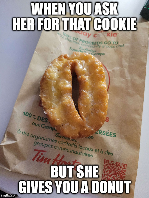 WHEN YOU ASK HER FOR THAT COOKIE; BUT SHE GIVES YOU A DONUT | image tagged in memes | made w/ Imgflip meme maker