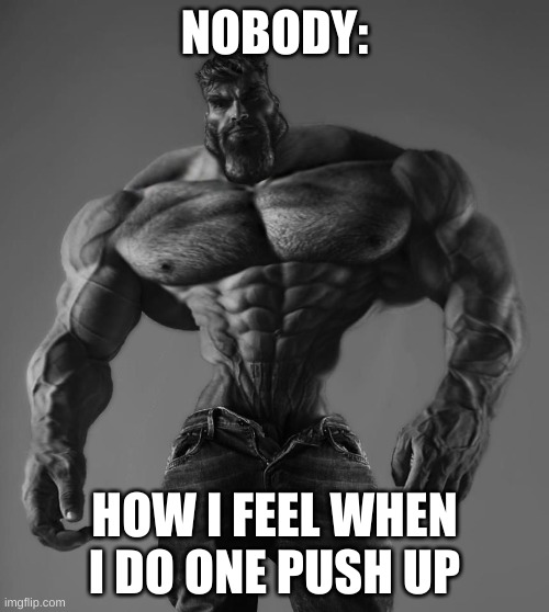 GigaChad | NOBODY:; HOW I FEEL WHEN I DO ONE PUSH UP | image tagged in gigachad | made w/ Imgflip meme maker