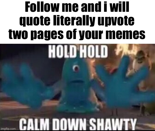 Calm down shawty | Follow me and i will quote literally upvote two pages of your memes | image tagged in calm down shawty | made w/ Imgflip meme maker