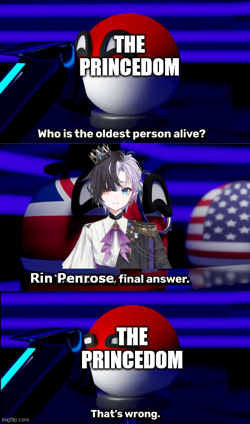 If this is shown to Rin, sorry not sorry! | THE PRINCEDOM; Rin Penrose; THE PRINCEDOM | image tagged in vtuber,countryballs | made w/ Imgflip meme maker