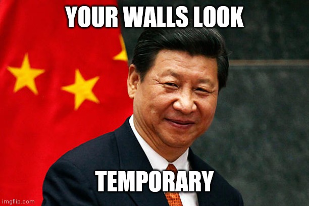 Xi Jinping | YOUR WALLS LOOK TEMPORARY | image tagged in xi jinping | made w/ Imgflip meme maker