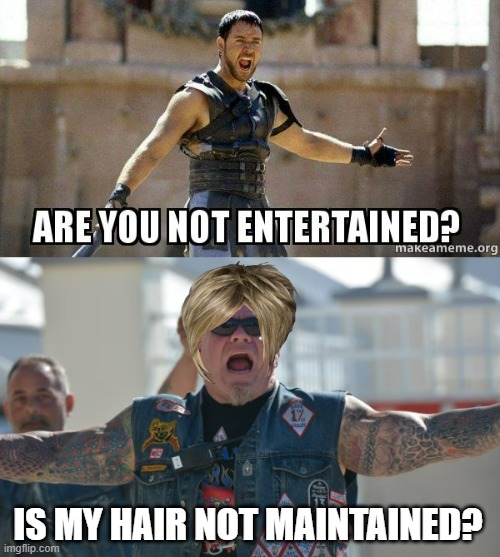 Are you not entertained? | IS MY HAIR NOT MAINTAINED? | image tagged in gladiator | made w/ Imgflip meme maker