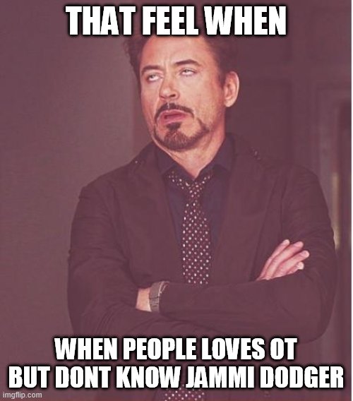Face You Make Robert Downey Jr Meme | THAT FEEL WHEN; WHEN PEOPLE LOVES OT BUT DONT KNOW JAMMI DODGER | image tagged in memes,face you make robert downey jr | made w/ Imgflip meme maker