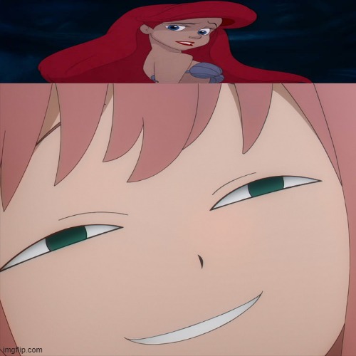 ariel likes anya | image tagged in ariel likes who,spy x family,anime,disney,kids these days,cute | made w/ Imgflip meme maker
