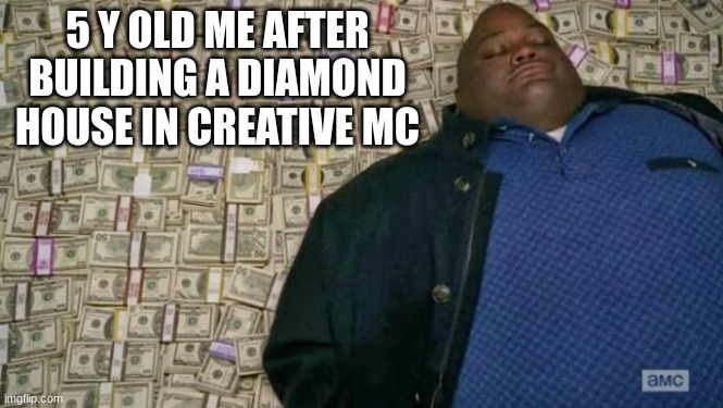huell money | 5 Y OLD ME AFTER BUILDING A DIAMOND HOUSE IN CREATIVE MC | image tagged in huell money | made w/ Imgflip meme maker