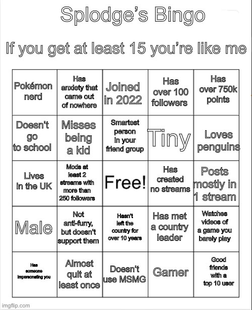 SplodgeOfChippy Bingo | image tagged in splodgeofchippy bingo | made w/ Imgflip meme maker