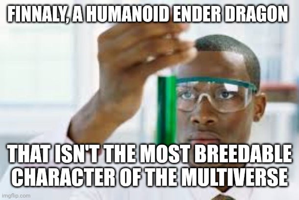 FINALLY | FINNALY, A HUMANOID ENDER DRAGON THAT ISN'T THE MOST BREEDABLE CHARACTER OF THE MULTIVERSE | image tagged in finally | made w/ Imgflip meme maker