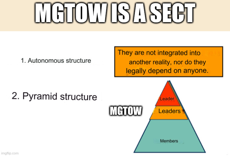 mgtow | MGTOW IS A SECT; MGTOW | image tagged in mgtow | made w/ Imgflip meme maker