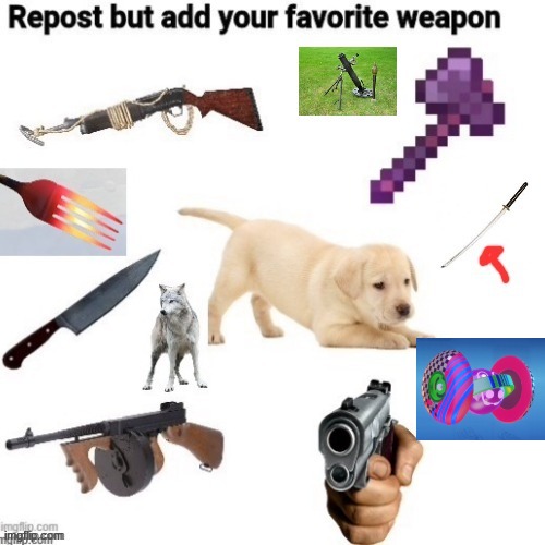 repost but add your favorite weapon | image tagged in rabbids | made w/ Imgflip meme maker