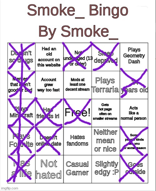 :I | image tagged in smoke_ bingo | made w/ Imgflip meme maker