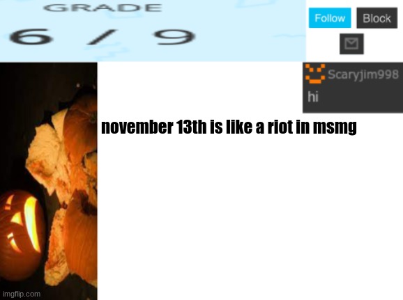 november 13th is like a riot in msmg | image tagged in template number 4 | made w/ Imgflip meme maker