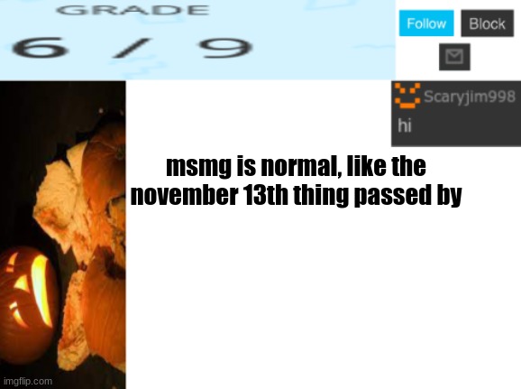 msmg is normal, like the november 13th thing passed by | image tagged in template number 4 | made w/ Imgflip meme maker
