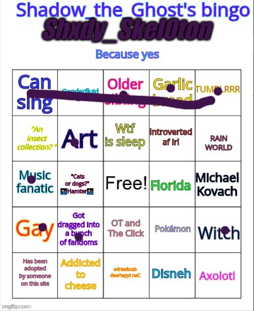 jus one bingo TwT | Shxdy_Skel0ton | image tagged in shadow_the_ghost's bingo | made w/ Imgflip meme maker