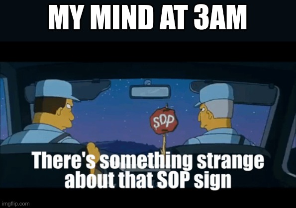 sop sign | MY MIND AT 3AM | image tagged in funny memes,memes,funny | made w/ Imgflip meme maker