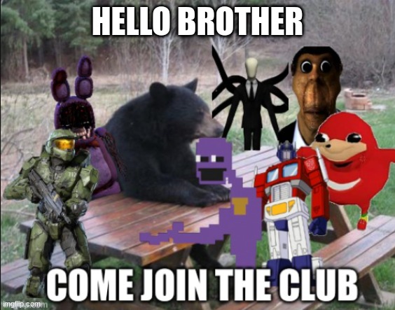 [insert] mental recovery group | HELLO BROTHER | image tagged in insert mental recovery group | made w/ Imgflip meme maker