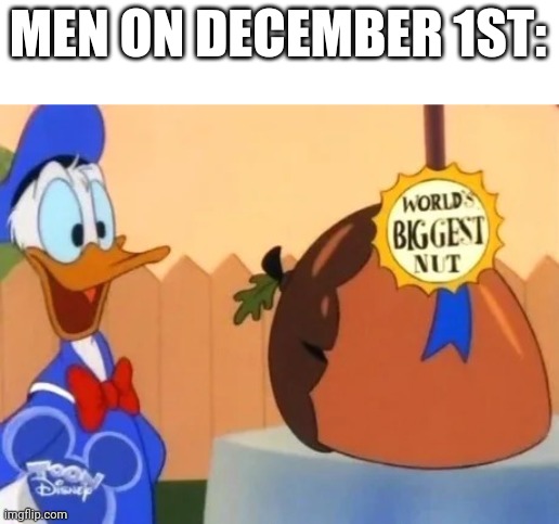 World's biggest nut | MEN ON DECEMBER 1ST: | image tagged in world's biggest nut | made w/ Imgflip meme maker