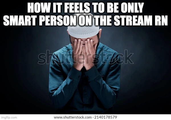 Muslim Sad | HOW IT FEELS TO BE ONLY SMART PERSON ON THE STREAM RN | image tagged in muslim sad | made w/ Imgflip meme maker