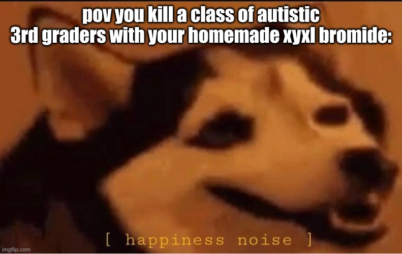 happines noise | pov you kill a class of autistic 3rd graders with your homemade xyxl bromide: | image tagged in happines noise | made w/ Imgflip meme maker